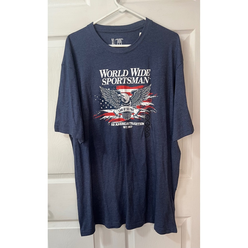 World Wide Sportsman Mens XL Navy Heather Patriotic Eagle Flag Graphic T-Shirt